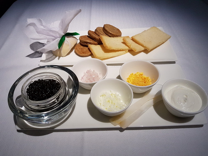 Qatar Airways First Class Dining Caviar Service
