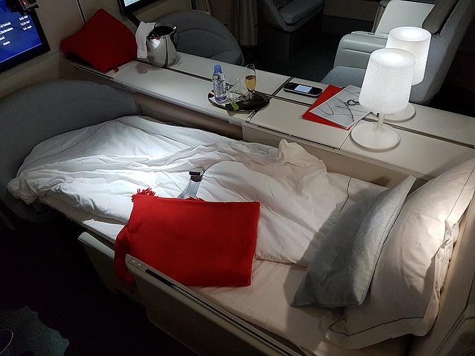 Air France La Premiere First Class bed turn down service