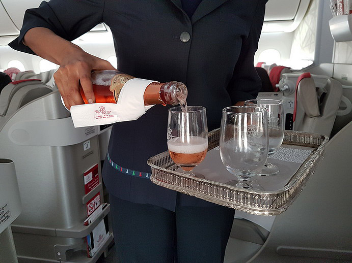 Royal Air Maroc Boeing 787 business class welcome drink