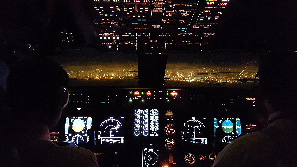 Cockpit of Gulfstream IV landing at Dubai DWC