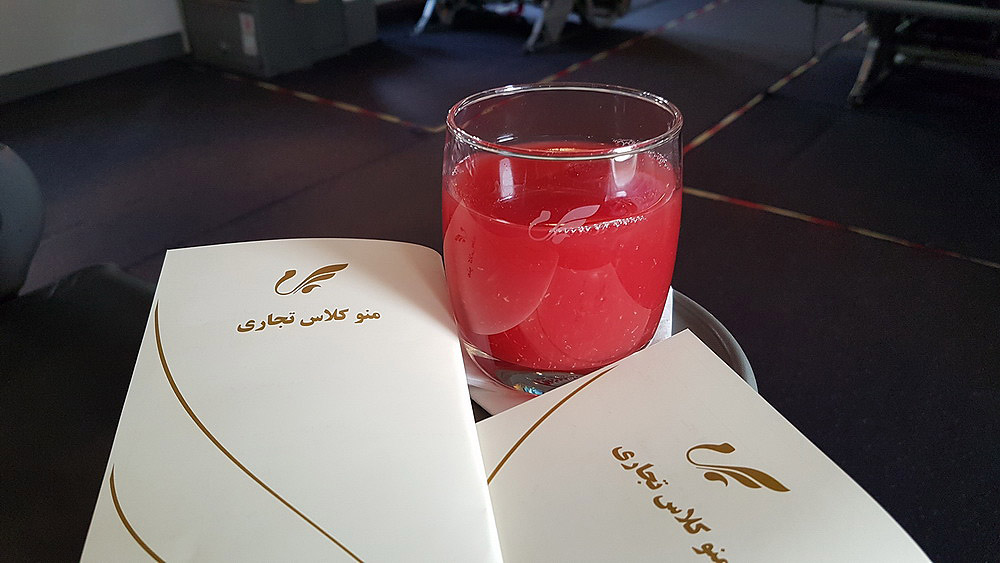 Mahan Air Business Class Welcome Drink and Menu
