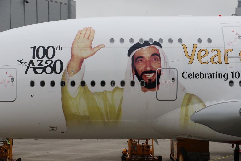 Emirates 100th A380, A6-EUV features Sheikh Zayed