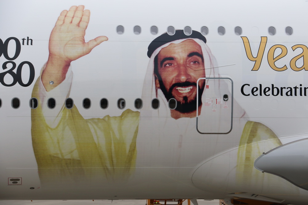 Emirates 100th A380, A6-EUV features Sheikh Zayed