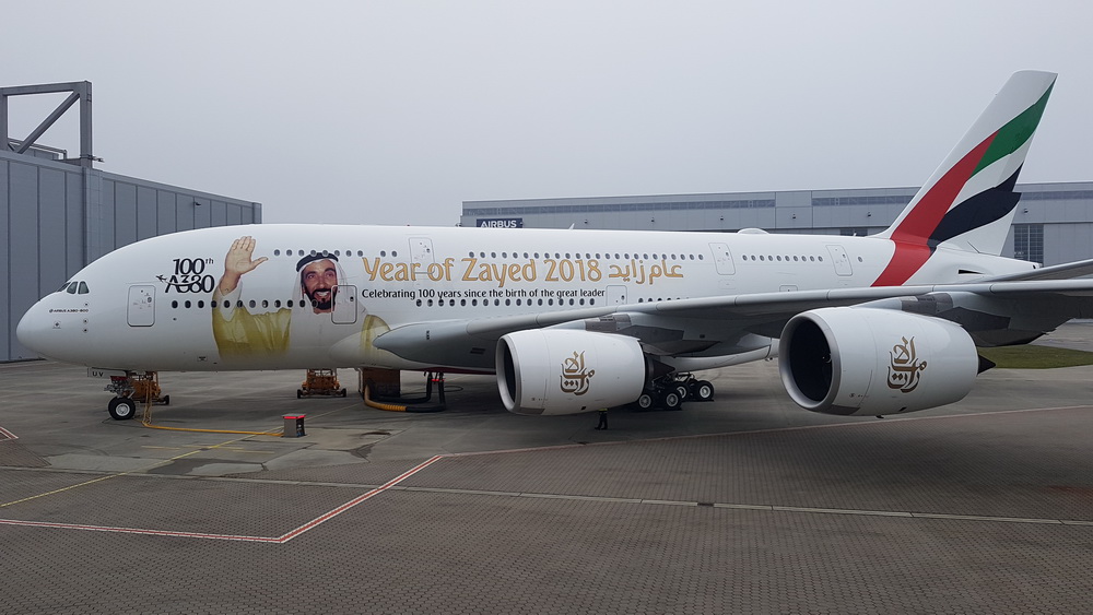 Emirates 100th A380, A6-EUV features Sheikh Zayed