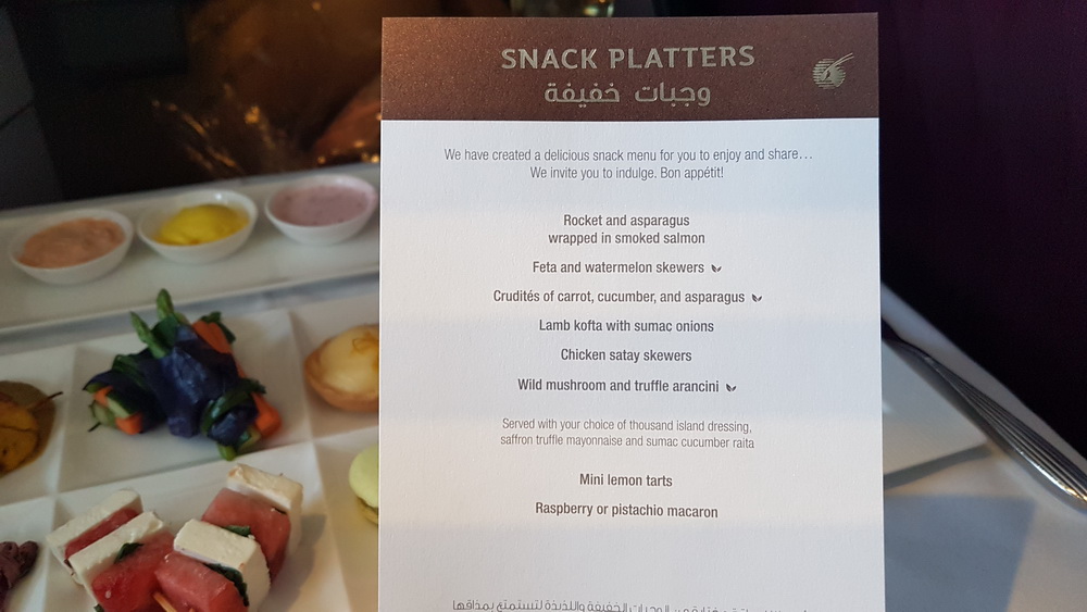 Qatar Airways Qsuite dining - snack platter