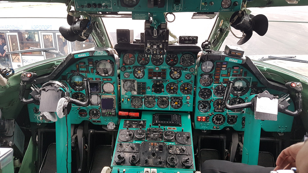 the cockpit of a plane