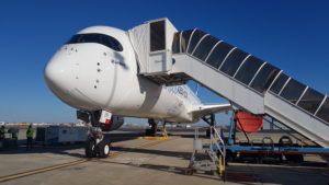 a plane with a staircase