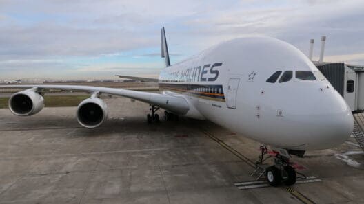 a large white airplane on a runway