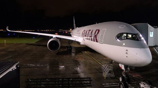 a plane on the tarmac at night