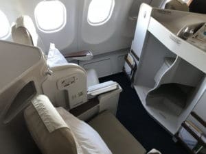 an airplane with a bed and windows