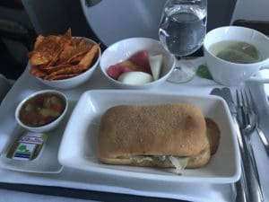 a plate of food on a tray