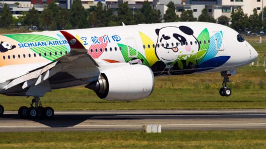an airplane with a panda on the side