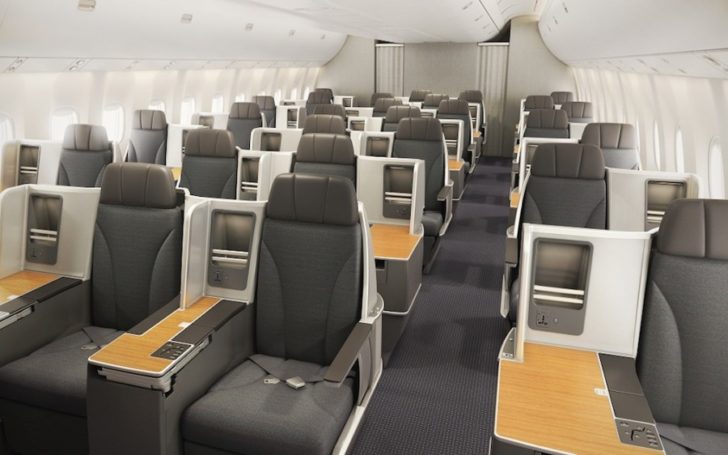 an airplane with seats and tables