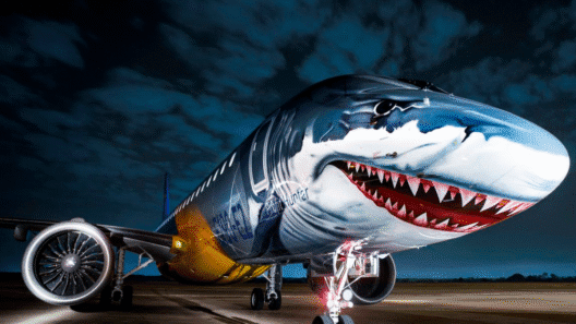 a plane with a shark face painted on it