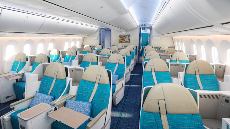 a plane with blue seats