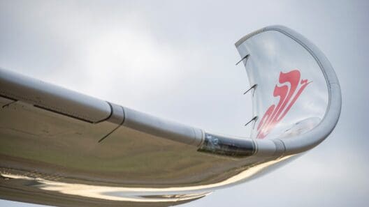 the wing of an airplane