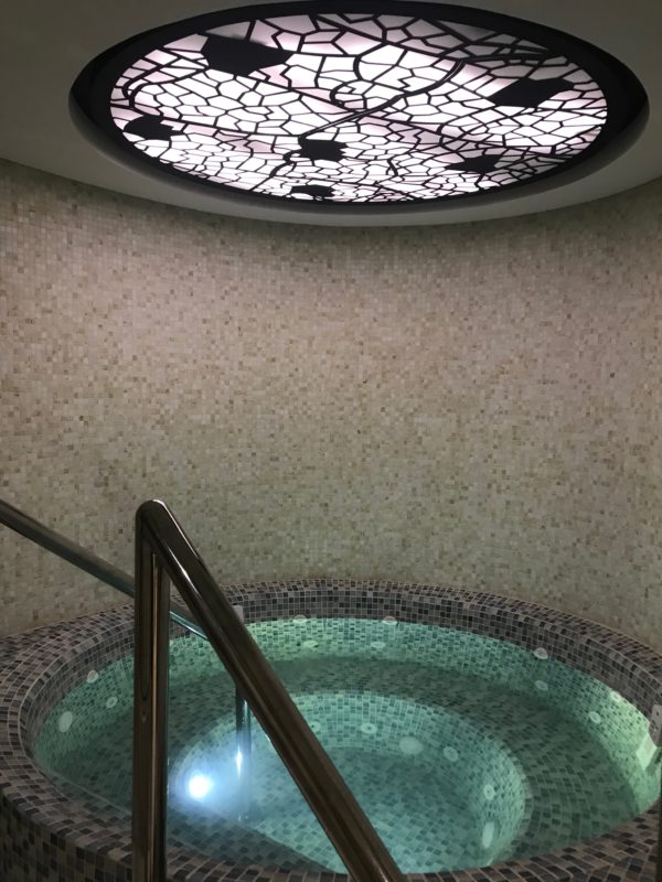 a round pool with a handrail