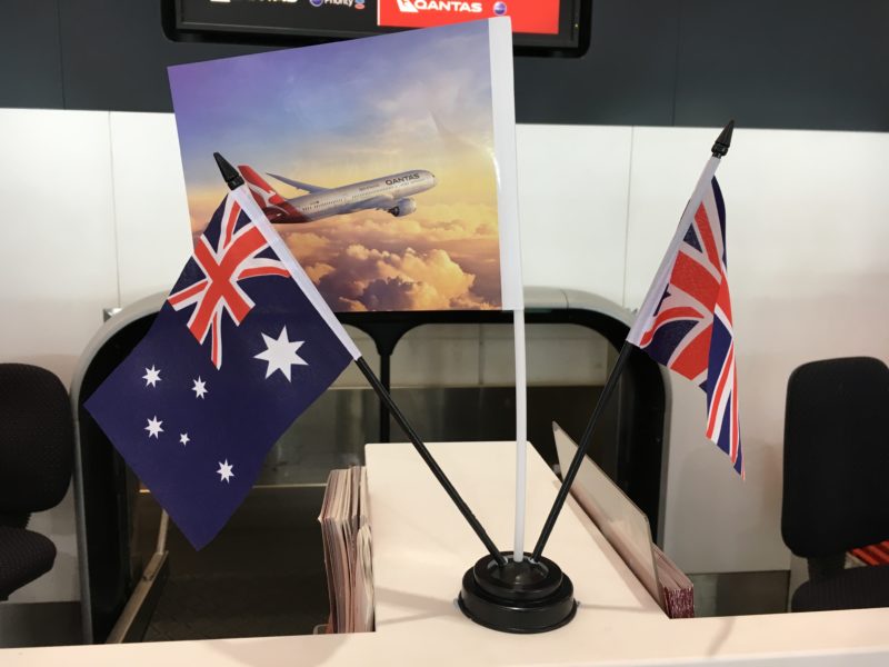two small flags on a table