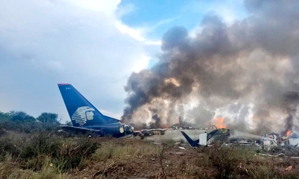 a plane crashed on fire