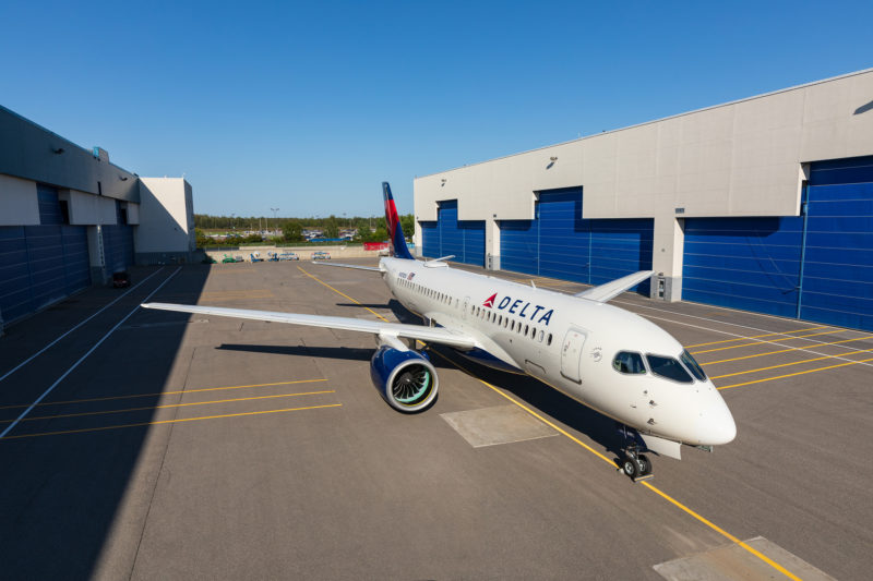 a plane parked in a hangar