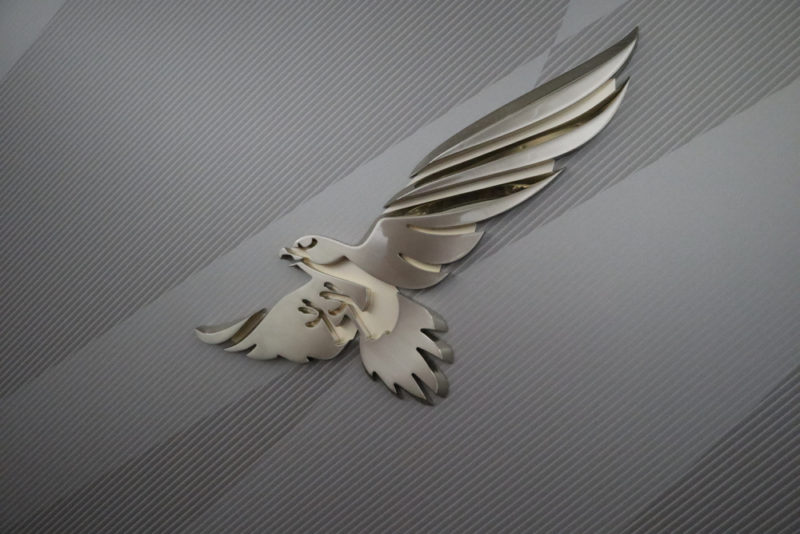 a silver bird with wings