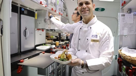 a man in a white coat holding a plate of food
