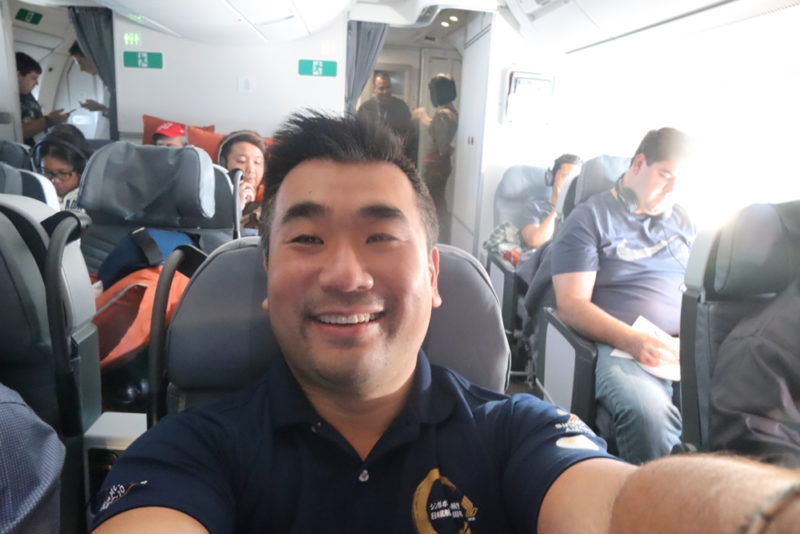 All smiles on my face on-board the longest flight in the world