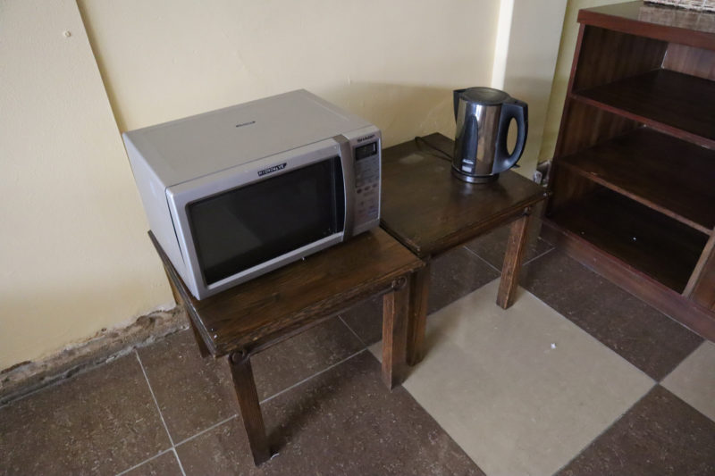 a microwave on a table
