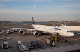 a large airplane parked at an airport