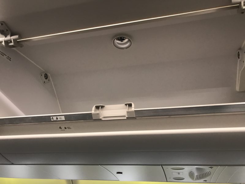 an overhead light on an airplane