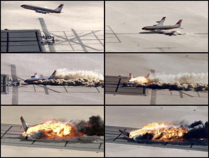 a collage of a plane on fire