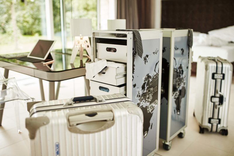 luggage boxes in a room