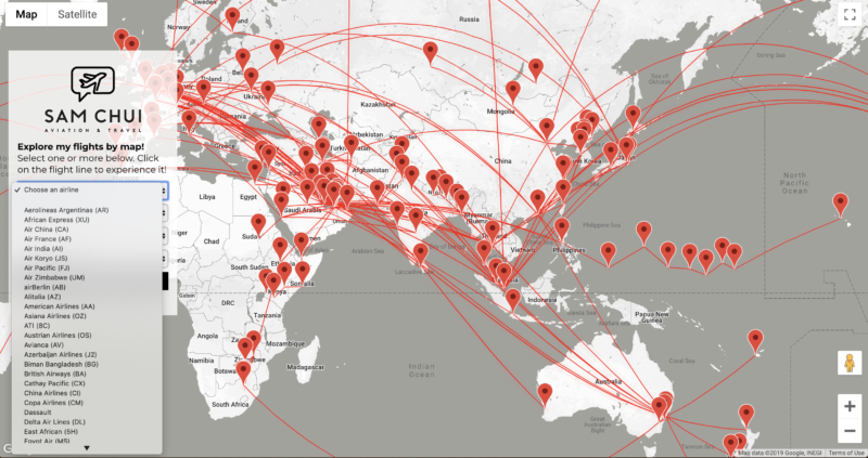 Interactive Map for Flight Reviews - Choose any airline