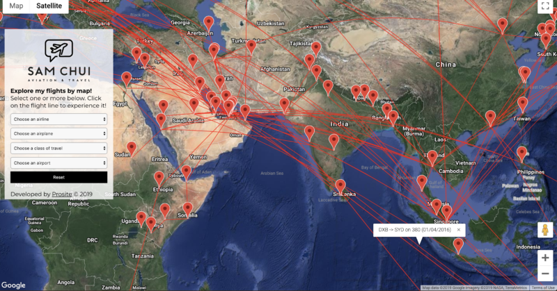 Interactive Map for Flight Reviews on SamChui.com