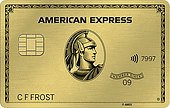 a gold credit card with a picture of a man