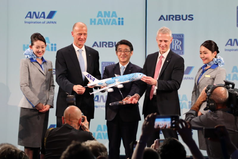 ANA A380 Delivery Ceremony with Airbus CEO Tom Enders, ANA President & CEO Shinya Katanozaka, Chris Cholerton, Rolls Royce President for civil aerospace