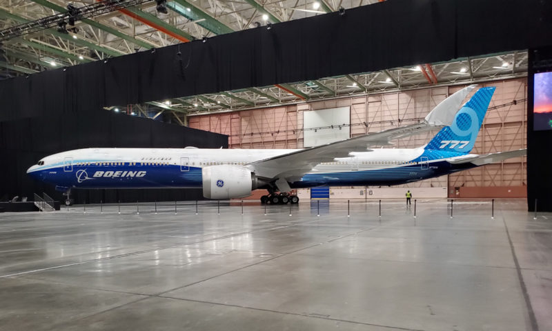 Boeing 777X was unveiled in Boeing's Everett factory today to its employees.