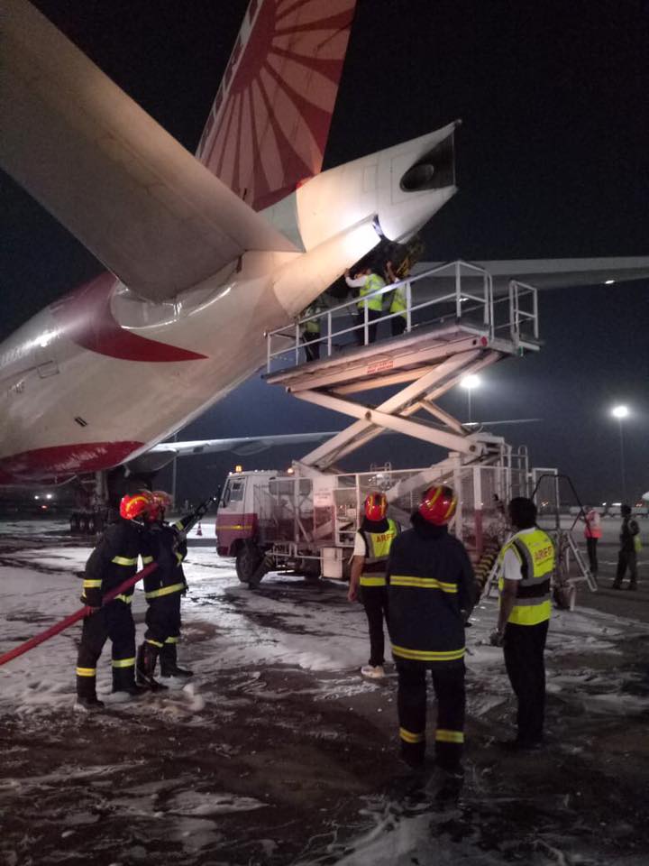 Air India plane catches fire at Delhi airport
