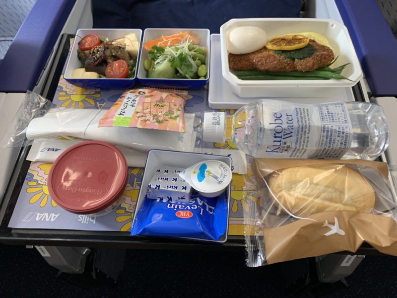 food on a tray on a plane
