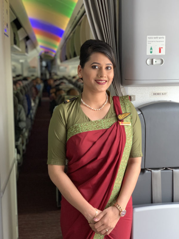 A Biman Bangladesh Flight Attendant on-board the 787