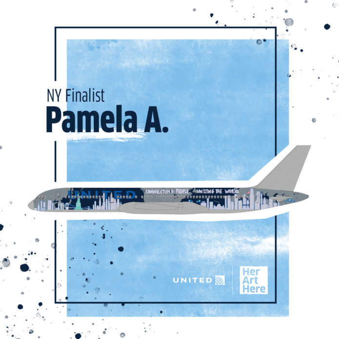 a blue square with a plane in the middle