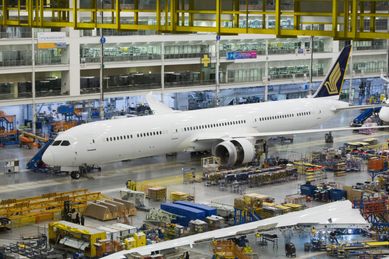 an airplane in a factory