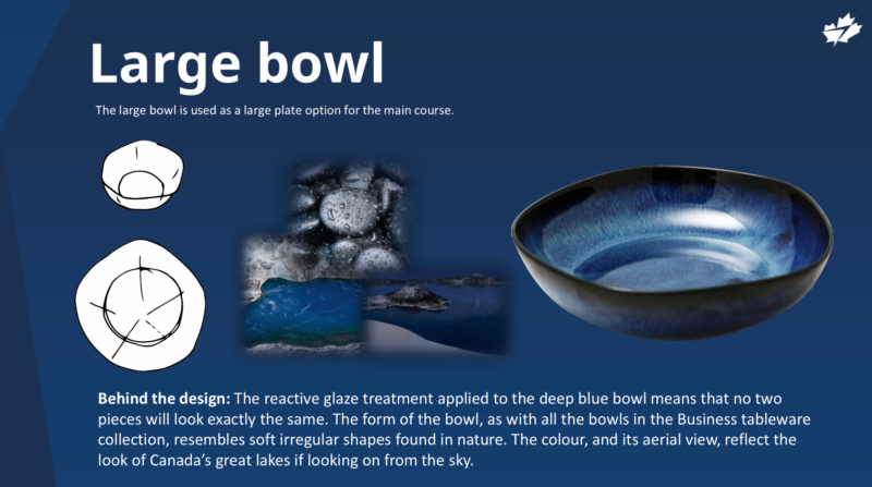 a blue bowl with white text