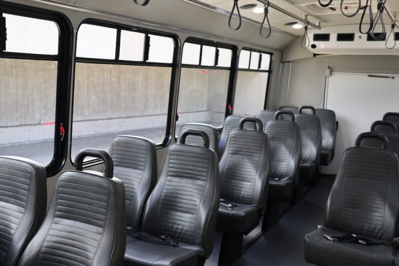a row of seats in a bus
