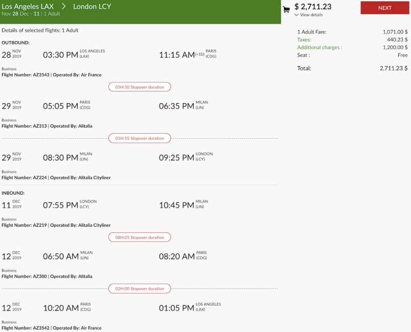 a screenshot of a flight schedule