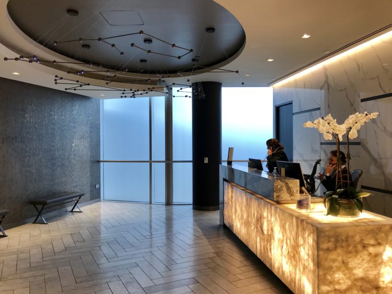 a reception desk in a hotel