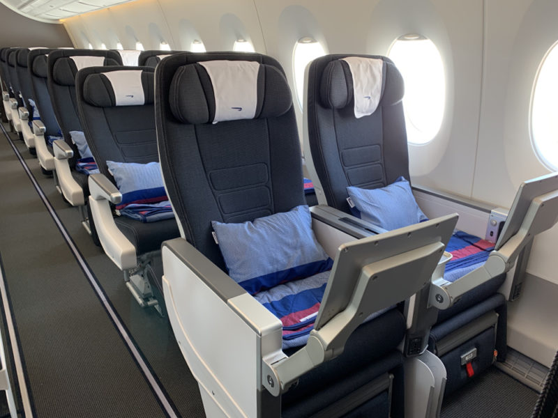 a row of seats in a plane