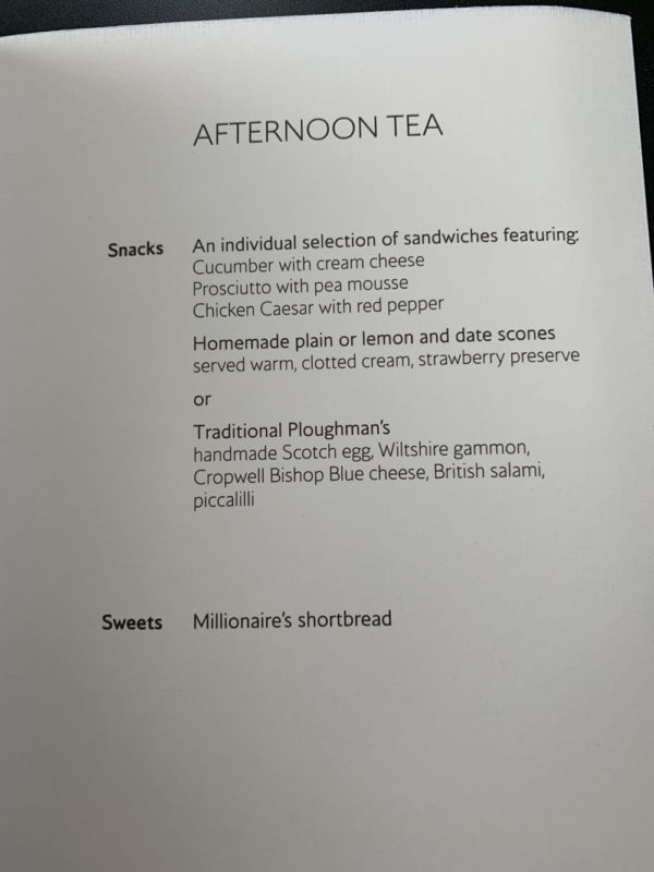a menu of tea and snacks