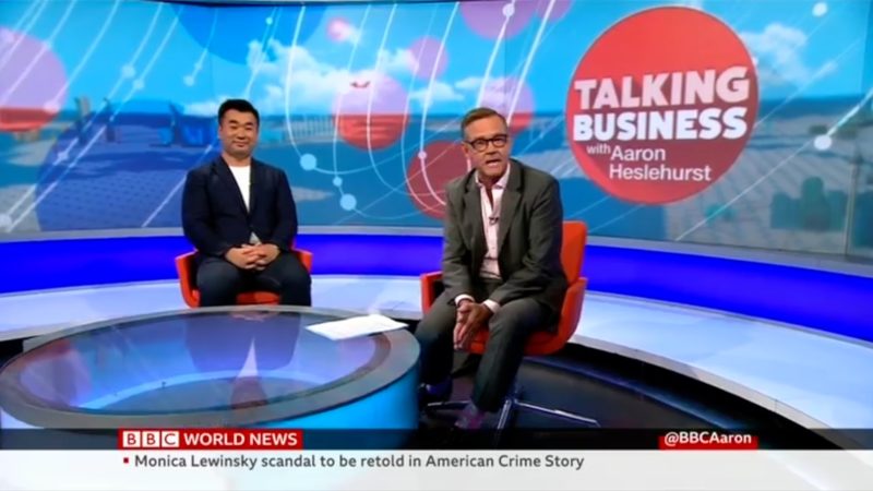 Sam Chui appear on BBC Talking Business with host Aaron Heslehurst