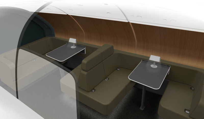 a table and chairs in a plane
